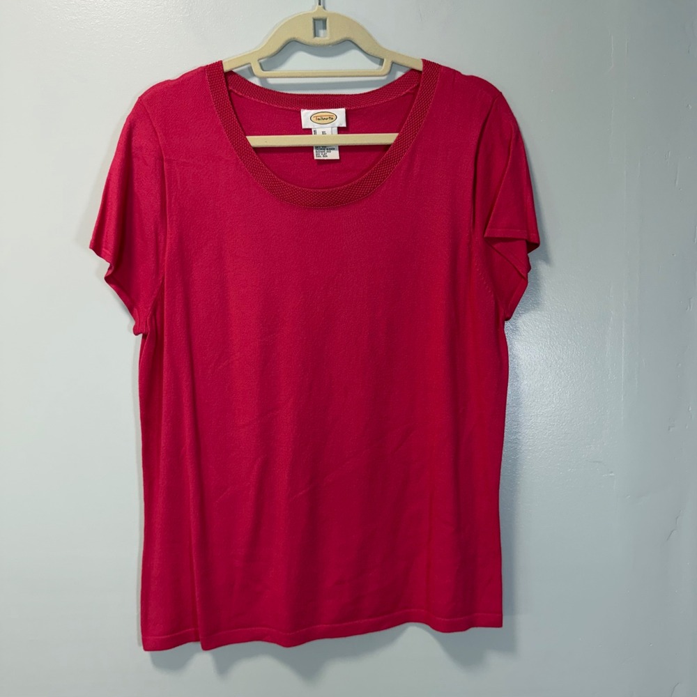 Vintage Talbots Womens XL Pink Short Sleeve Knit Sweater Top